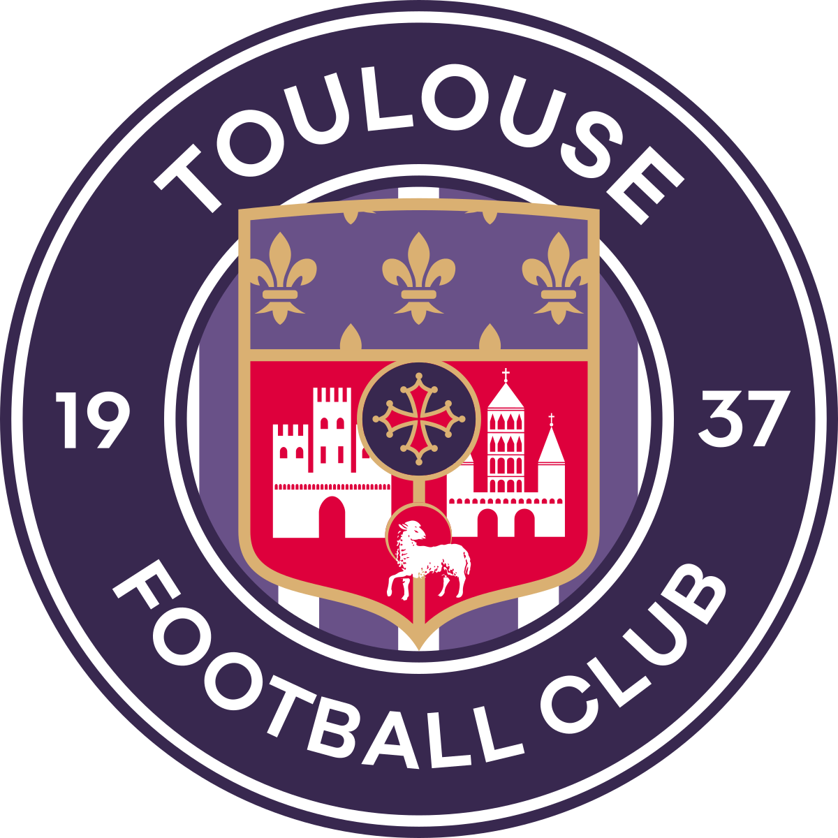 Toulouse Football Club logo, founded 1937, featuring heraldic symbols.